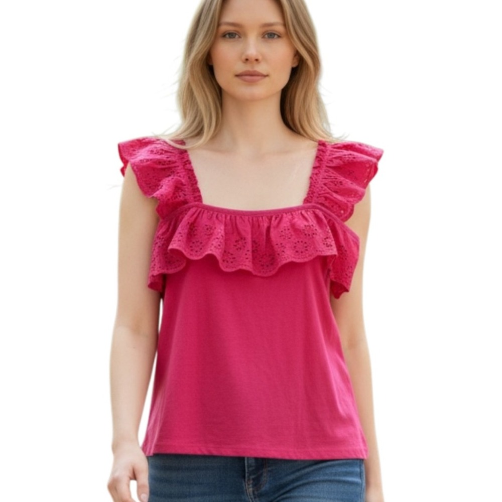 Inner Circle Tank Top, Ruffle Sleeve, Color Pink,‎ Size Medium